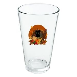 Black Cat Thanksgiving cornucopia 16 oz pint glass