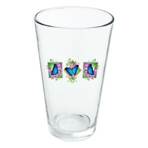 Blue and purple butterfly flower 16 oz pint glass